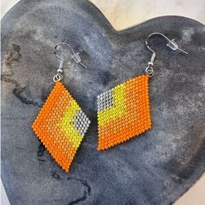 Yellow Ombré Seed Bead Earrings Handwoven Beaded Earrings Gift for Her